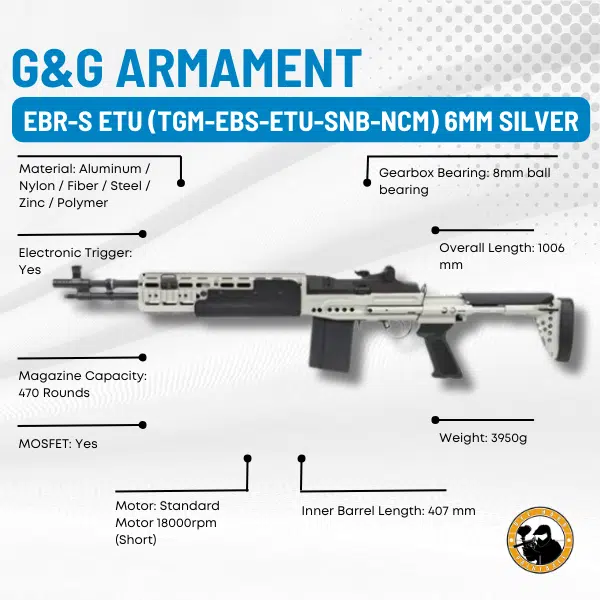 G&g Armament Ebr-s Etu (tgm-ebs-etu-snb-ncm) 6mm Silver - Dyehard Paintball