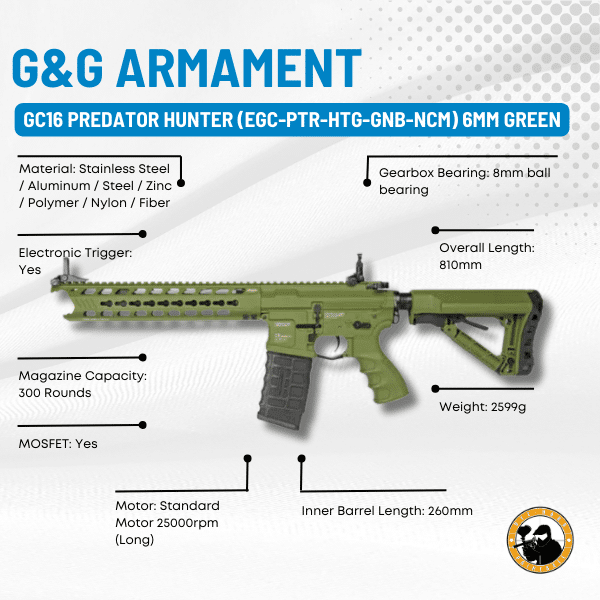 G&g Armament Gc16 Predator Hunter (egc-ptr-htg-gnb-ncm) 6mm Green - Dyehard Paintball