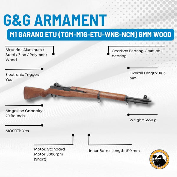 G&g Armament M1 Garand Etu (tgm-m1g-etu-wnb-ncm) 6mm Wood - Dyehard Paintball
