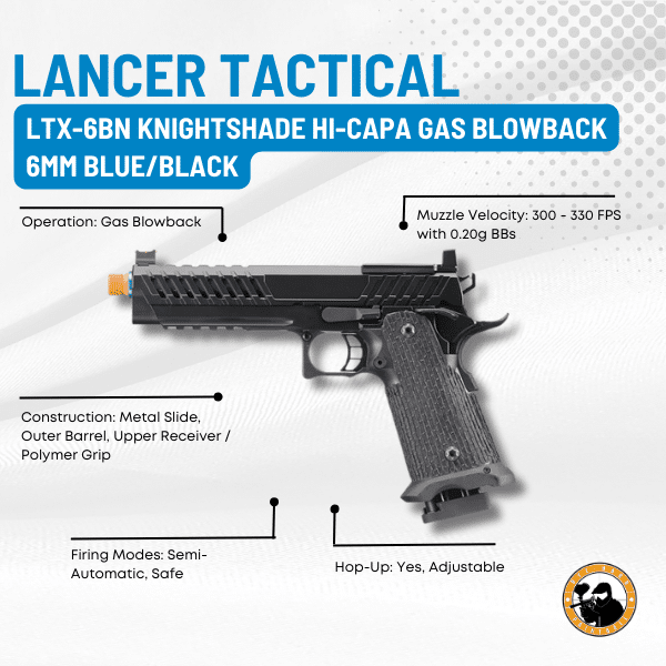 Lancer Tactical Ltx-6bn Knightshade Hi-capa Gas Blowback 6mm Blue/black - Dyehard Paintball