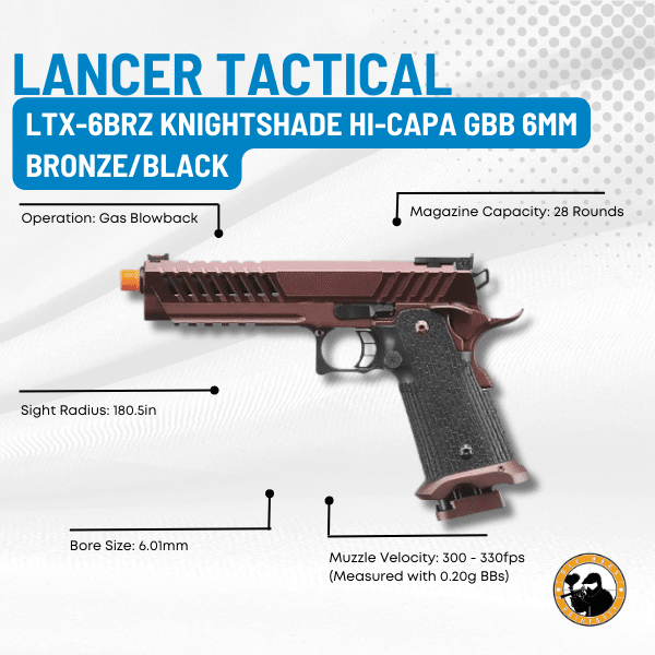 Lancer Tactical Ltx-6brz Knightshade Hi-capa Gbb 6mm Bronze/black - Dyehard Paintball