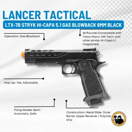 lancer tactical ltx-7b stryk hi-capa 5.1 gas blowback 6mm black