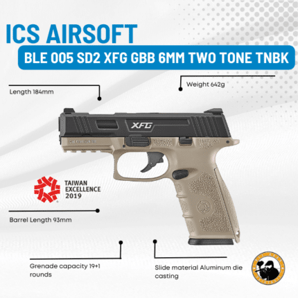 ics airsoft ble 005 sd2 xfg gbb 6mm two tone tnbk