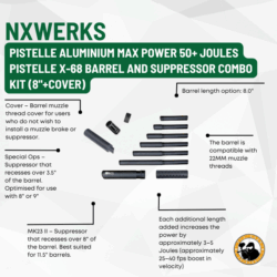 nxwerks pistelle aluminium max power 50+ joules pistelle x-68 barrel and suppressor combo kit (8"+cover)