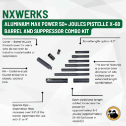 nxwerks aluminium max power 50+ joules pistelle x-68 barrel and suppressor combo kit
