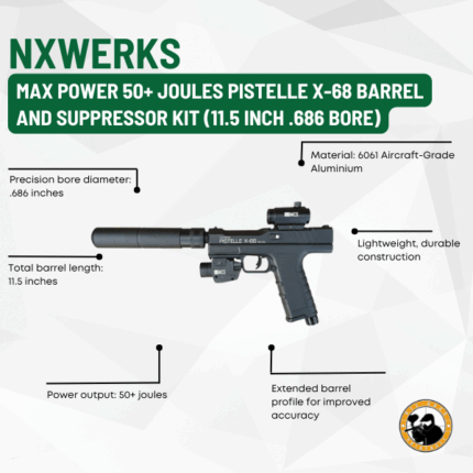 nxwerks max power 50+ joules pistelle x-68 barrel and suppressor kit (11.5 inch .686 bore)