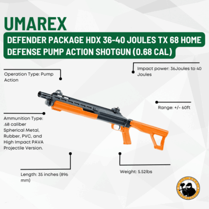 umarex defender package hdx 36-40 joules tx 68 home defense pump action launcher (0.68 cal)