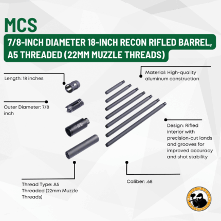 mcs 7/8-inch diameter 18-inch recon rifled barrel, a5 threaded (22mm muzzle threads)