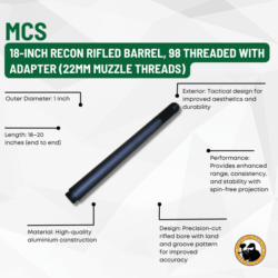 mcs 18-inch recon rifled barrel, 98 threaded with adapter (22mm muzzle threads)