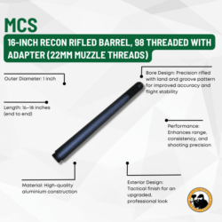 mcs 16-inch recon rifled barrel, 98 threaded with adapter (22mm muzzle threads)
