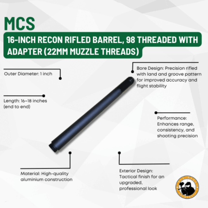 mcs 16-inch recon rifled barrel, 98 threaded with adapter (22mm muzzle threads)