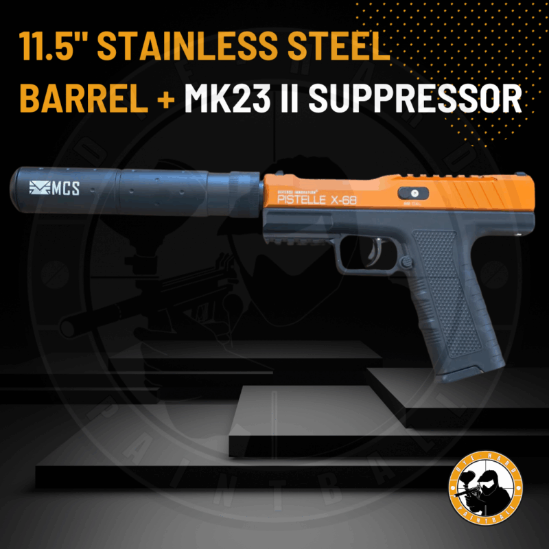 stainless steel max power 50+ joules pistelle x-68 11.5inch barrel and mk23 socom suppressor combo kit
