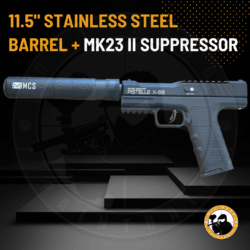stainless steel max power 50+ joules pistelle x-68 11.5inch barrel and mk23 socom suppressor combo kit