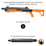 umarex defender package hdx 36-40 joules tx 68 home defense pump action launcher (0.68 cal) + 2 x12gr adapter