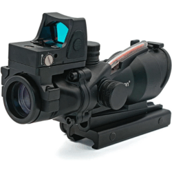 t-eagle optics acog style 4x32 rifle scope with fiber optic illumination & rmr red dot sight – dual optic, 20mm rail mount, green chevron reticle – tactical airsoft scope