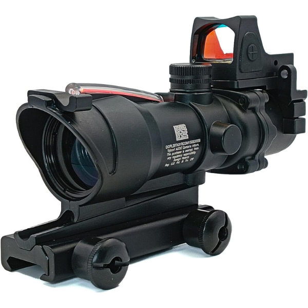 t-eagle optics acog style 4x32 rifle scope with fiber optic illumination & rmr red dot sight – dual optic, 20mm rail mount, green chevron reticle – tactical airsoft scope t-eagle optics acog style 4x32 rifle scope with fiber optic illumination & rmr red dot sight – dual optic, 20mm rail mount, green chevron reticle – tactical airsoft scope