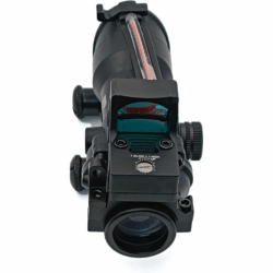 t-eagle optics acog style 4x32 rifle scope with fiber optic illumination & rmr red dot sight – dual optic, 20mm rail mount, green chevron reticle – tactical airsoft scope