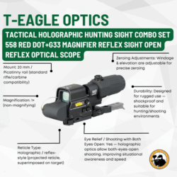 t-eagle tactical holographic hunting sight combo set 558 red dot+g33 magnifier reflex sight open reflex optical scope