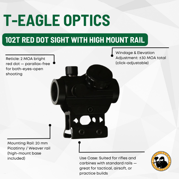 t-eagle optics 102t red dot sight with high mount rail