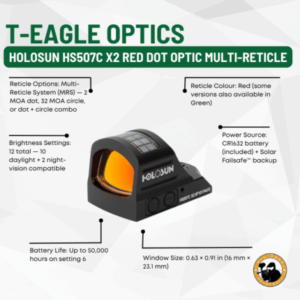 t-eagle optics holosun hs507c x2 red dot optic multi-reticle