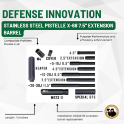 defense innovation stainless steel pistelle x-68 7.5" extension barrel