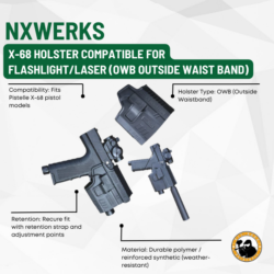 pistelle x-68 holster compatible for flashlight/laser (owb outside waist band)
