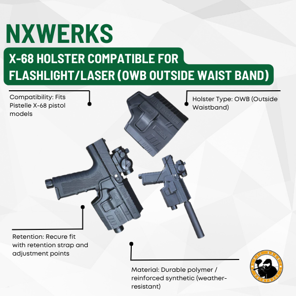 pistelle x-68 holster compatible for flashlight/laser (owb outside waist band)