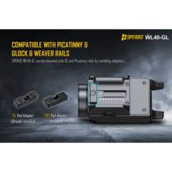 speras wl40-gl pistol weapon light 1200lm 250m type-c rechargeable with green laser