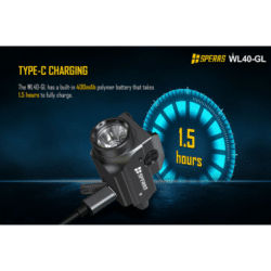 speras wl40-gl pistol weapon light 1200lm 250m type-c rechargeable with green laser
