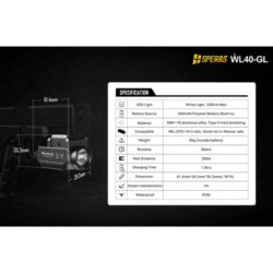 speras wl40-gl pistol weapon light 1200lm 250m type-c rechargeable with green laser