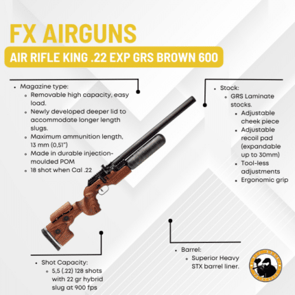 fx airguns air rifle king .22 exp grs brown 600