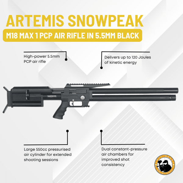 artemis snowpeak m18 max 1 pcp air rifle in 5.5mm black