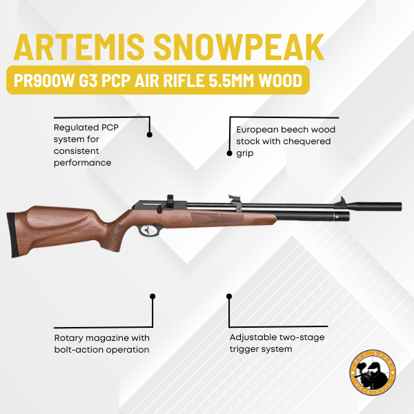 artemis snowpeak pr900w g3 pcp air rifle 5.5mm wood