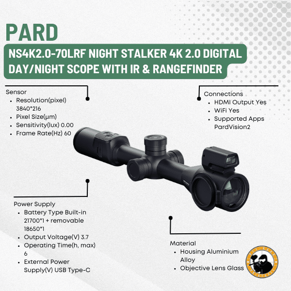 pard ns4k2.0-70lrf night stalker 4k 2.0 digital day/night scope with ir & rangefinder