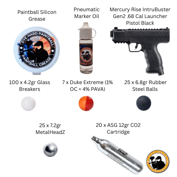 mercury rise intrubuster gen2 .68 cal launcher pistol black (defend package)