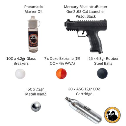 mercury rise intrubuster gen2 .68 cal launcher pistol black (defend package)