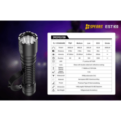 speras est30 tactical flashlight – 2600 lumens – 518m