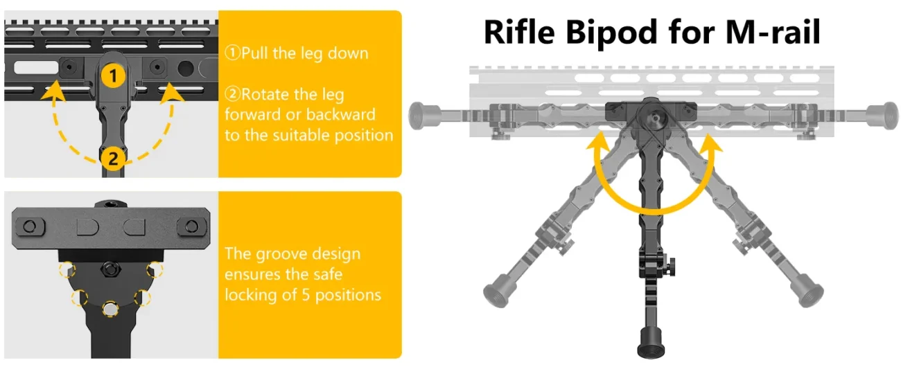 m-lok split bipod adjustable tactical stand bipod v9 light for hunting shooting